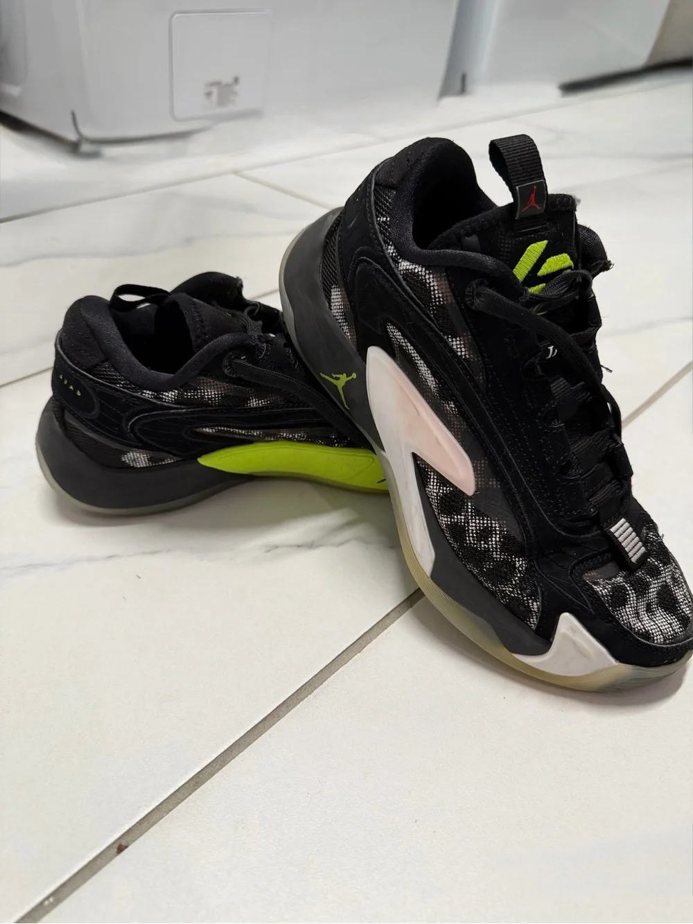 Nike Kids Black White and Neon Green Basketball Sneakers